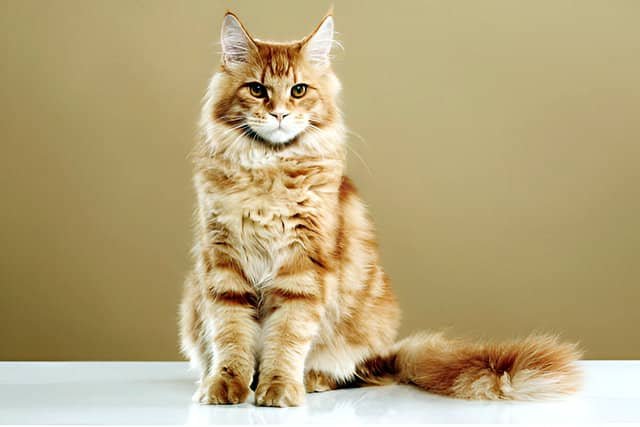 Maine Coon sentado, una de las razas de gatos grandes más populares.